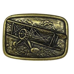 Biplane Airplane Belt Buckle Avon Mens Pilot Aeronautical Vintage Collectible‎
